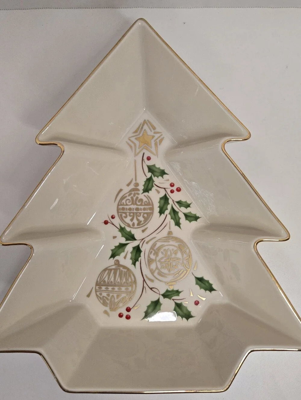 Lenox Fine Porcelain Christmas DAZZLE TREE Shaped Serving Bowl Made In USA